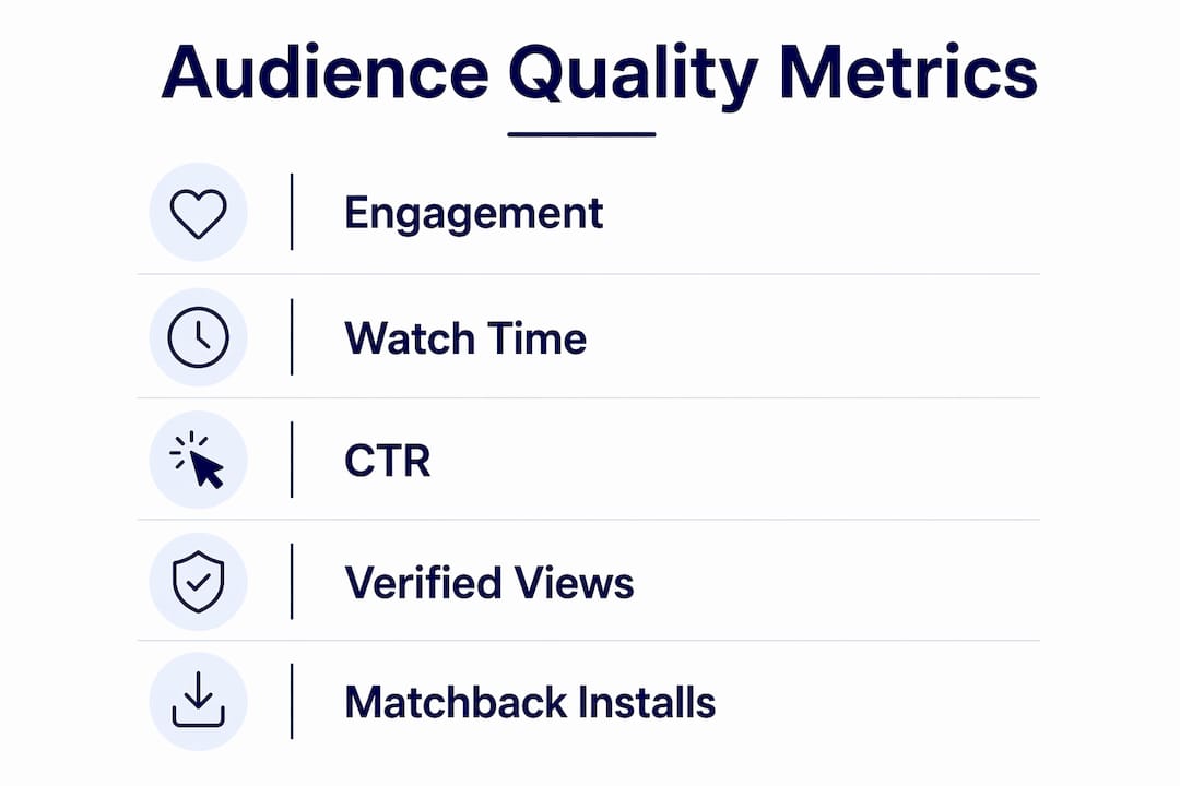 Infographic illustrating audience quality metrics with key steps